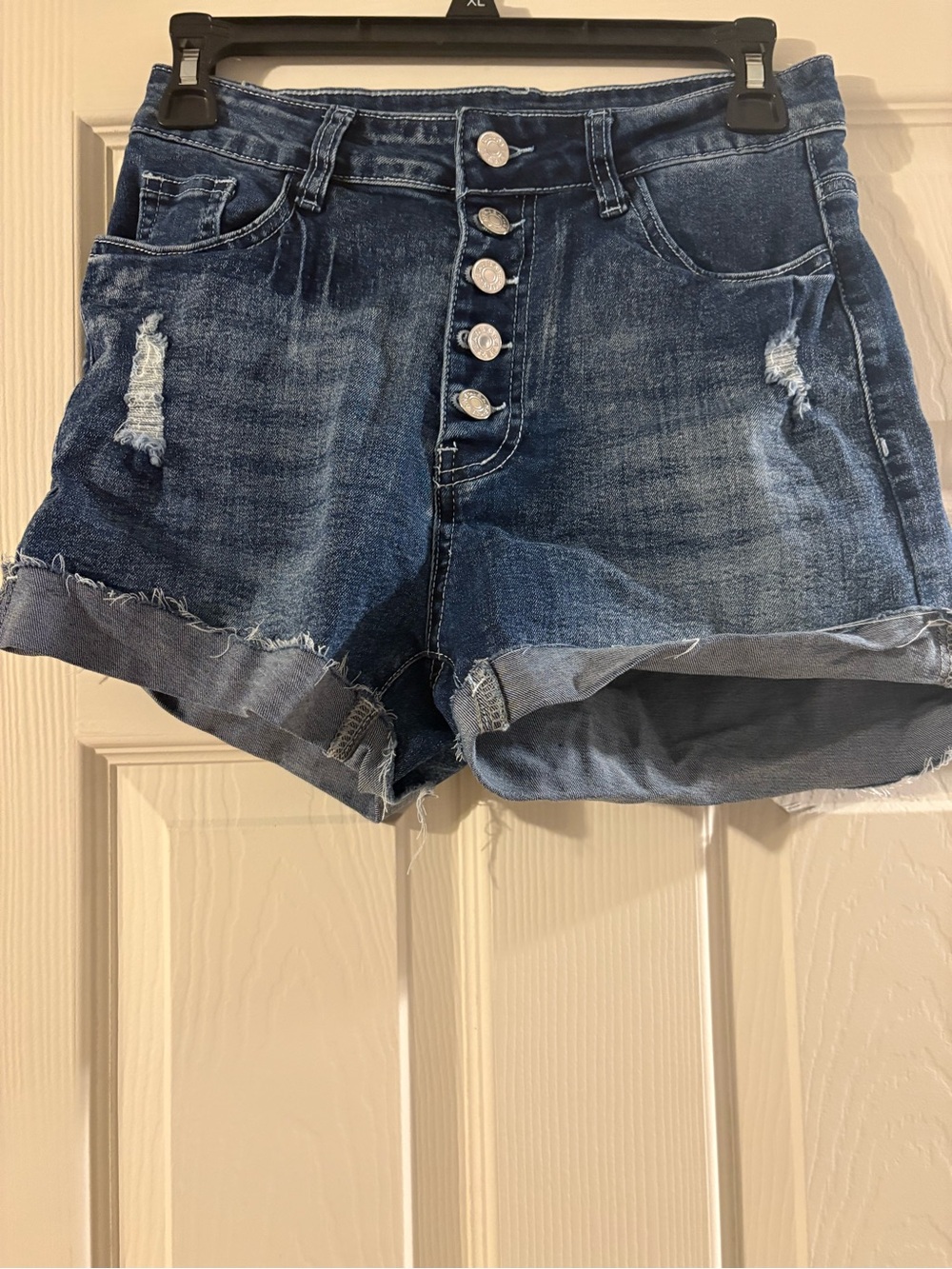 High-Rise Dark Blue Denim Women's Cutoff Shorts